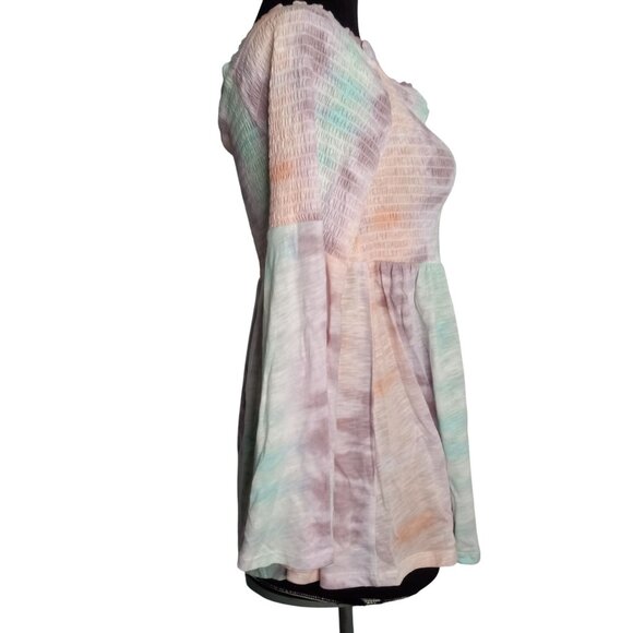 Torrid Size 0 L 12 Top Baby Doll Off Shoulder Tie Dye Smocked Bell Sleeves Knit - Picture 5 of 10